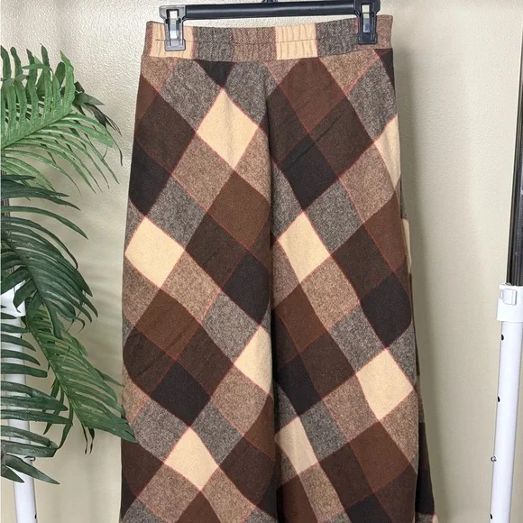 Plaid A-Line Midi Skirt Brown Tan Wool Blend High Waisted Fall Winter XS - Picture 4 of 7
